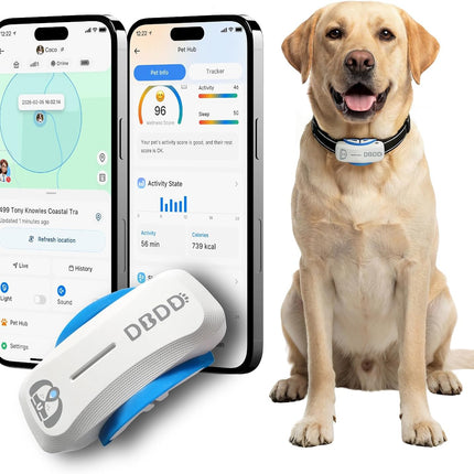 DBDD AI GPS Tracker for Dogs, Real Time Location and AI Health Care Management, Electronic Fence, Waterproof, iOS and Android Compatible (White)