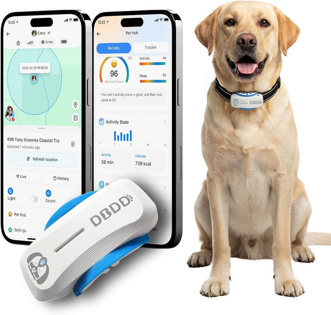 DBDD AI GPS Tracker for Dogs, Real Time Location and AI Health Care Management, Electronic Fence, Waterproof, iOS and Android Compatible (White)