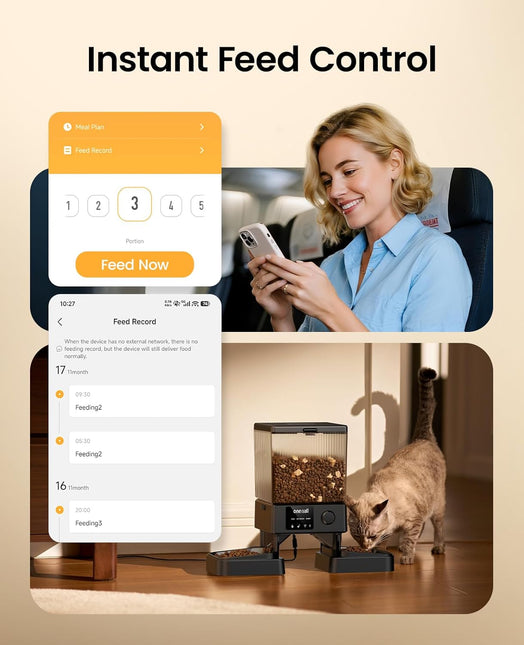 oneisall 5G WiFi Automatic Cat Feeder for 2 Cats, App Control, 20 Cups/5L
