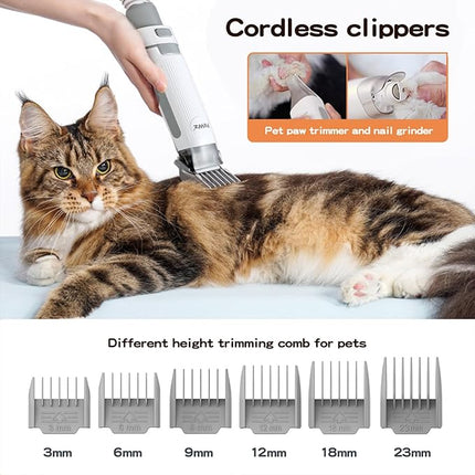 PaWz Pet Grooming Kit 3 Vacuum Levels, 7 IN 1 Electric Cordless Dog Cat Grooming Set with Paw Hair Trimmer,Cleaning Brush for Shedding,Wireless Dryer Remover Clipper,1.5L Cup, Low Nosie Pet Supplies