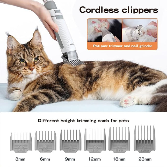 PaWz Pet Grooming Kit 3 Vacuum Levels, 7 IN 1 Electric Cordless Dog Cat Grooming Set with Paw Hair Trimmer,Cleaning Brush for Shedding,Wireless Dryer Remover Clipper,1.5L Cup, Low Nosie Pet Supplies