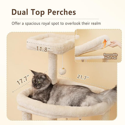 Heybly 64.2" Heavy-Duty Cat Tree for Large Cats, Extra-Large Hammock, Beige