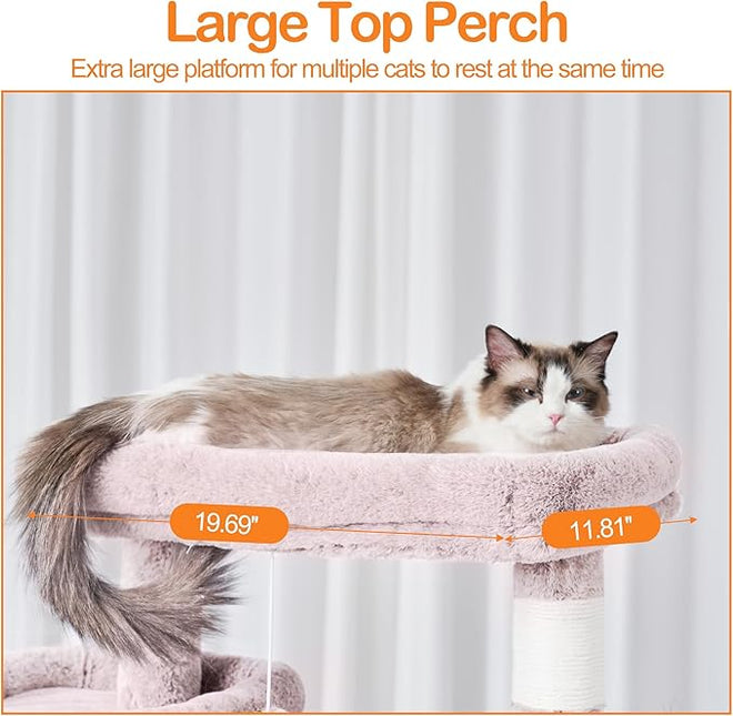 Heybly Cat Tree, 180 cm-Tall Tower for Indoor Cats with 2 Perches, 2 Big Condos, 2 Hammocks, Mushroom