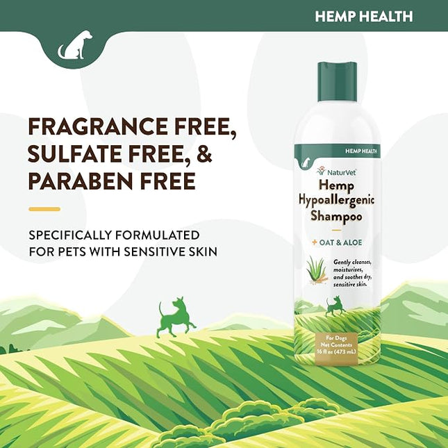 NaturVet Hemp Hypoallergenic Shampoo with Oat and Aloe for Dogs - 16oz