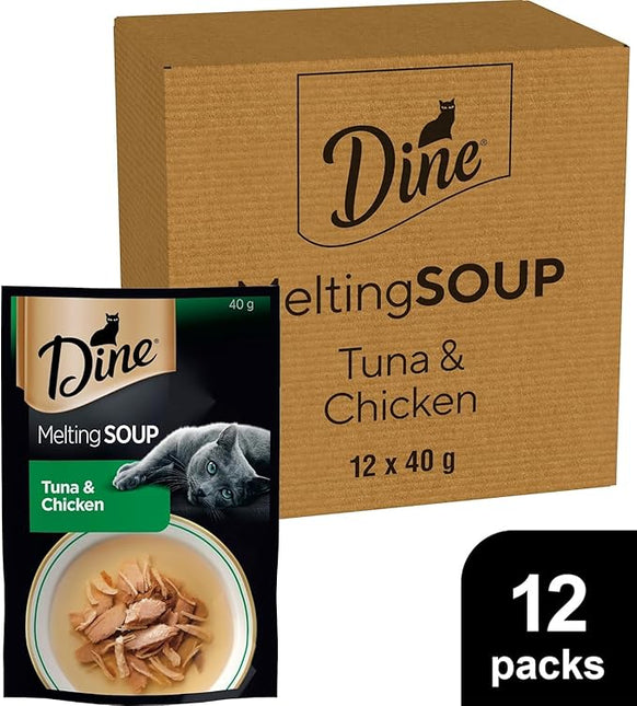 Dine Melting Soup Wet Cat Food Tuna and Chicken 40g Pouch, 12 Pack