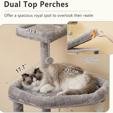 Heybly Heavy Duty Cat Tree, 163cm Tall Tower for Large Indoor Cats ,Light Gray