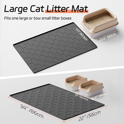 Bulkniu Large Silicone Cat Litter Mat, Waterproof/Urineproof, Litter Recycling, Easy to Clean, Soft on Kitty Paws (22"X34"- Black)