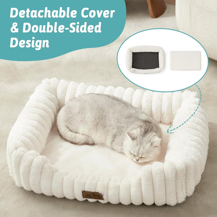 COZY KISS Orthopedic Dog Bed for Small Dogs & Medium Dogs - Washable Rectangle Pet Bed with Anti-Slip Bottom, Soft Calming Cat & Puppy Bed for Indoor Pets (Cream, 89x64x19 cm)