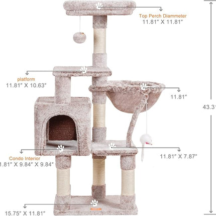 Heybly 110cm Cat Tree with Toy, Cat Tower for Indoor Cats,  Multi-Level House for Kittens, Muchroom HCT004SMU