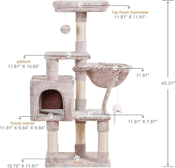 Heybly 110cm Cat Tree with Toy, Cat Tower for Indoor Cats, Muchroom