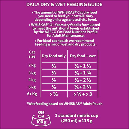 WHISKAS 1+ Years Adult Dry Cat Food Chicken & Turkey 1.8kg Bag, 4 Pack