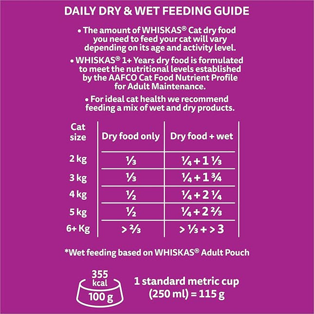 WHISKAS 1+ Years Adult Dry Cat Food Chicken & Turkey 1.8kg Bag, 4 Pack