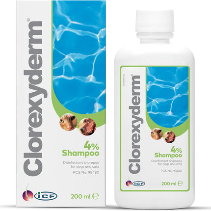 Clorexyderm 4% Chlorhexidine Dog Shampoo, Deep Cleansing Coat Wash, 200 ml