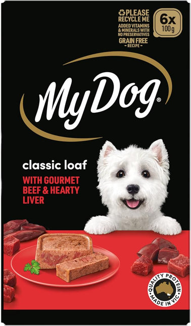 MY DOG Adult Wet Dog Food Beef & Liver Meaty Loaf 6 x 100g, 6 Pack (36 Trays)