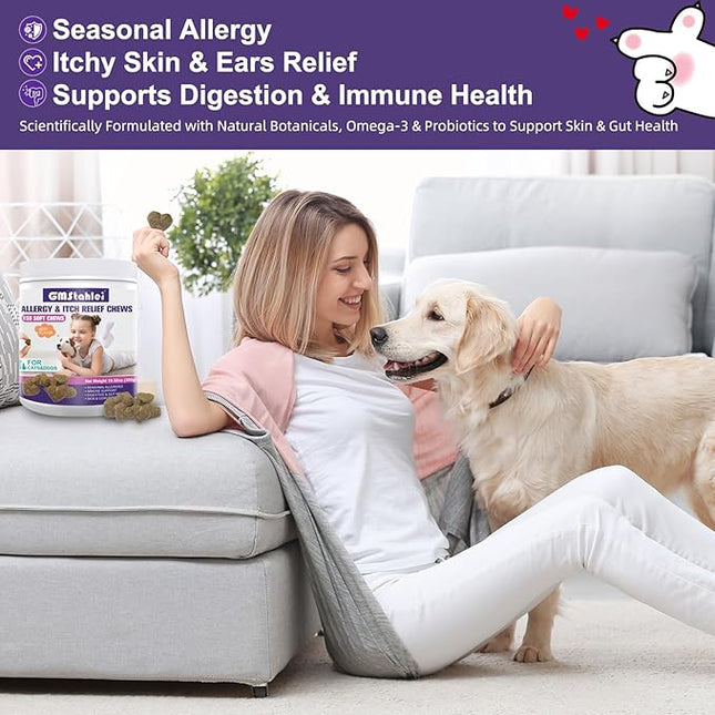 Dog Allergy Relief Chews,150 PCS Itchy Skin Relief Immune Treats with Omega 3 Fish Oil,Turmeric Probiotics for Dogs Itching,Skin and Coat Health for Dogs Itching, Licking & Separation