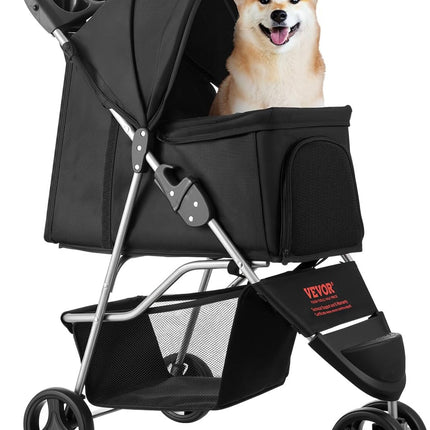 VEVOR Pet Stroller, 35 lbs Weight Capacity, Foldable Dog Stroller Cart, 3 Wheels Cats Strollers with Mesh Windows and Cup Holders