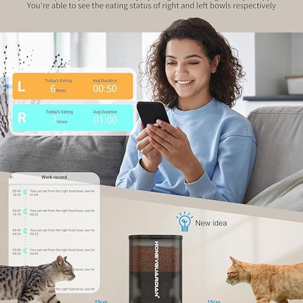 HoneyGuaridan Automatic Cat Feeder, 2 Bowls with Motion Sensor, 5G/2.4G WiFi Intelligent Cat Feeder for Remote Feeding, 5 L