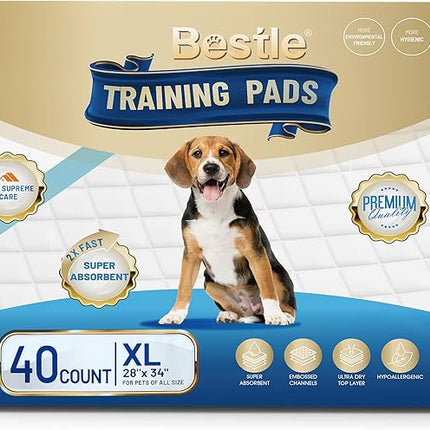 BESTLE Extra Large Pet Training and Puppy Pads Pee Pads for Dogs 28"x34" -40 Count Super Absorbent & Leak-Free