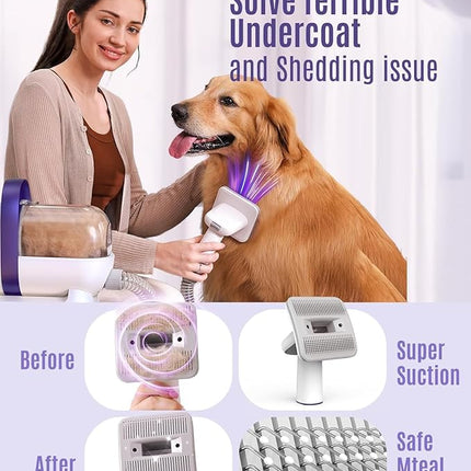 Oneisall Dog Grooming Vacuum Kit - Suction 99% Hair With 4 Tools, Pet Hair Remover Brush