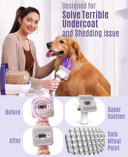 Oneisall Dog Grooming Vacuum Kit - Suction 99% Hair With 4 Tools, Pet Hair Remover Brush