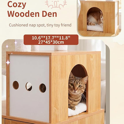 Heybly Cat Tree with Litter Box Enclosure, Modern 162cm,Multi-Level Perch & Playzone, Walnut HCT105WB