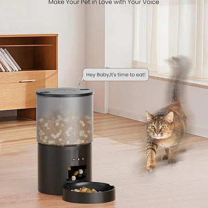 Automatic Cat Feeder, WiFi: Cat Feeder with Customised Schedule, 4 L, Black