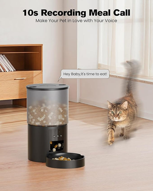 Automatic Cat Feeder, WiFi: Cat Feeder with Customised Schedule, 4 L, Black