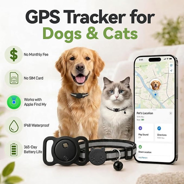 Dog Tracker, GPS Tracker for Dogs with Real-Time Location Tracking, No Monthly Fee or SIM, IP68 , iOS Only (Black)