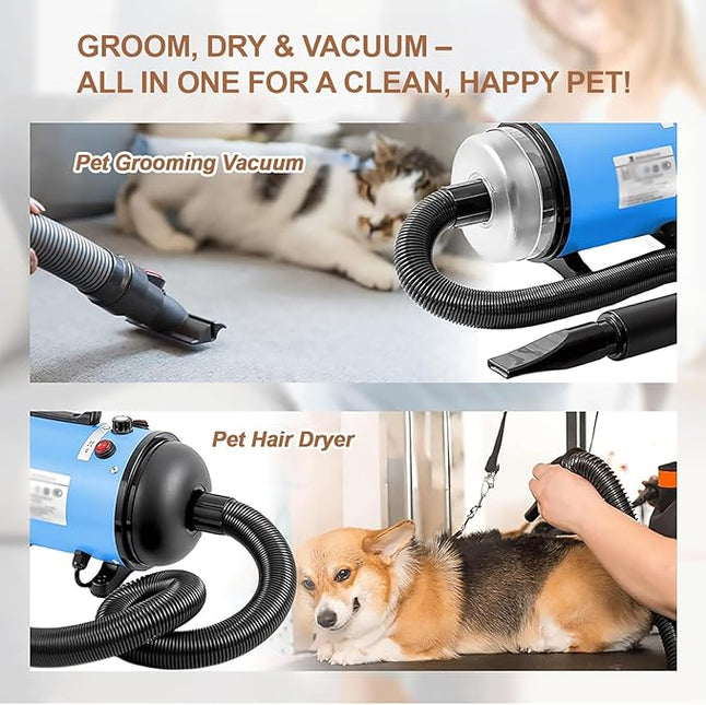 2-in-1 Pet Hair Dryer & Vacuum for Dogs and Cats – 2200W High-Speed Blower with Adjustable Temperature