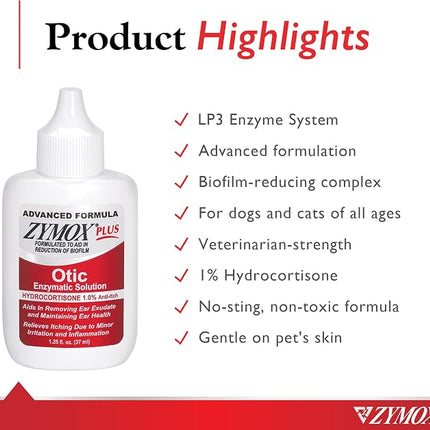 Zymox Advanced Formula Otic Plus Enzymatic Ear Solution for Dogs and Cats