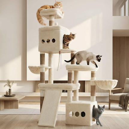 Heybly Cat Tree, 184 cm Anti-Tip Cat Tower for Large Cats, All-in-One,Beige