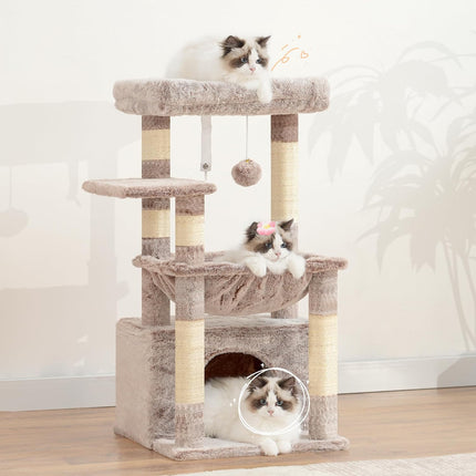 Heybly Cat Tree with Extra Large and Soft Basket, Spacious Bed, Hidden Bed