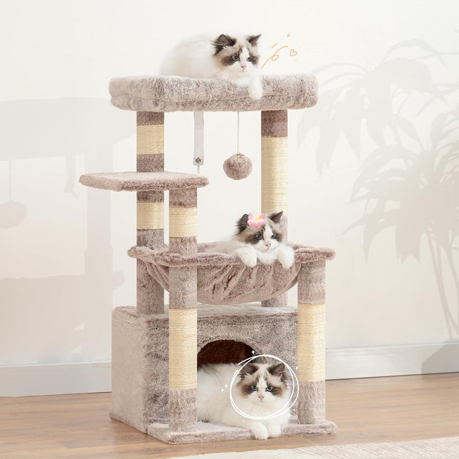 Heybly Cat Tree with Extra Large and Soft Basket, Spacious Bed, Hidden Bed