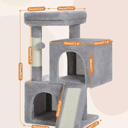PAWZ Road 30" Cat Tower, Small Cat Tree with 2 Condos for Indoor Cats