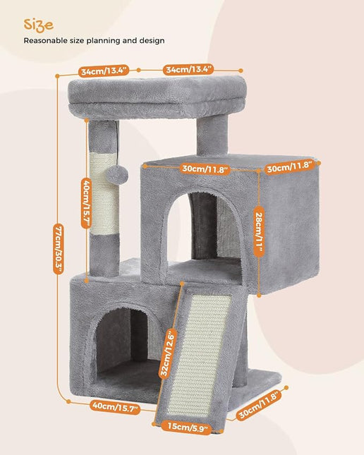 PAWZ Road 30" Cat Tower, Small Cat Tree with 2 Condos for Indoor Cats