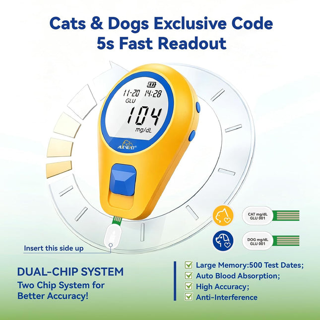 Pet Glucose Monitor Kit for Dogs & Cats, Glucose Monitor with 50 Test Strips, 50 Lancets