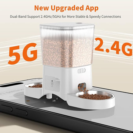 HoneyGuaridan Automatic Cat Feeder with 5G WiFi, Automatic Cat Food Dispenser for 2 Cats, APP Control Dispenser, Dual Power Supply,Desiccant Bag,10s Meal Call