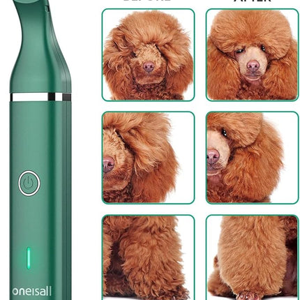 oneisall Dog Clippers with Double Blades,Cordless Small Pet Hair Grooming Trimmer,Low Noise for Trimming Dog's Hair Around Paws, Eyes, Ears, Face, Rump (Green)