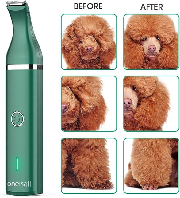 oneisall Dog Clippers with Double Blades,Cordless Small Pet Hair Grooming Trimmer,Low Noise for Trimming Dog's Hair Around Paws, Eyes, Ears, Face, Rump (Green)