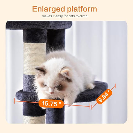 Heybly HCT050G Cat Scratching Post with Blankets for Large Cat Tree Large Platforms Cave 50 x 50 x 153cm Smoke Grey