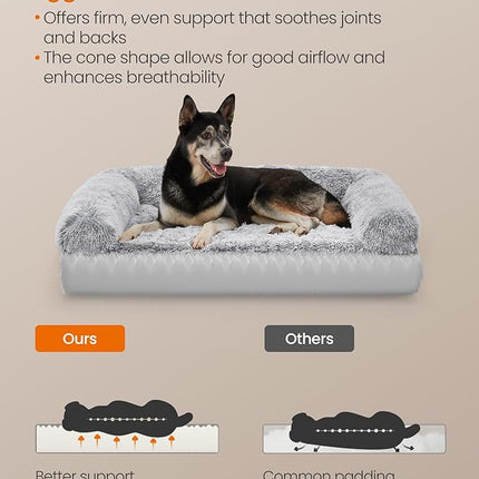 Feandrea Dog Bed, XL Orthopaedic Dog Sofa Bed for Medium and Large Dogs, Waterproof Ped Bed with Removable Washable Cover, 106 x 76 x 19 cm, Light Gray PGW233G01V1
