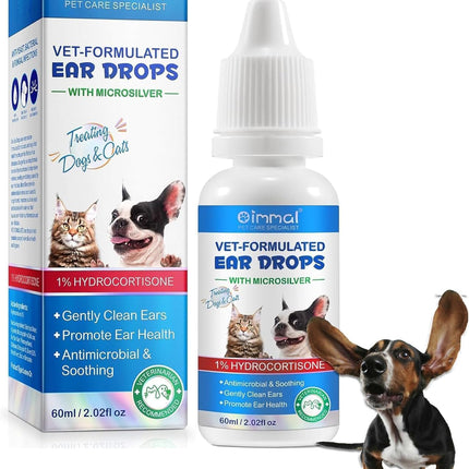 Dog Ear Infection Treatment, Cat & Dog Ear Cleaning Drops, with 1% Hydrocortisone
