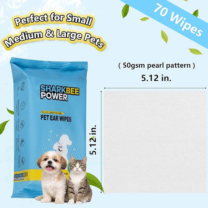 Bamboo Pet Ear Wipes for Dogs & Cats, Gently Clean Dirt, Wax & Odor, Daily Ear Care (70 Wipes)