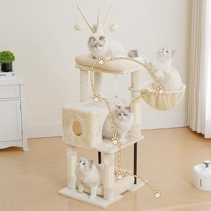 Heybly Cat Tree, 45.3" Cat Tower for Indoor Cats with Large Perch HCT202SM | Beige
