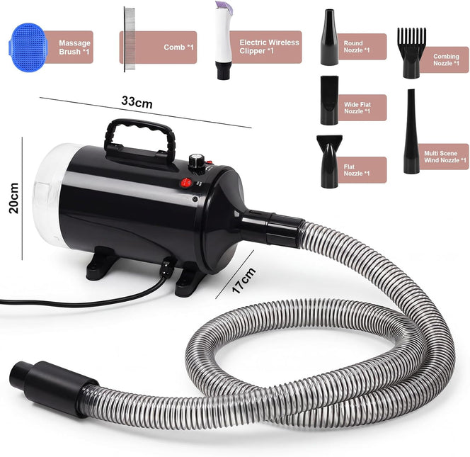 Advwin 3-in-1 Pet Dryer & Grooming Vacuum & Clipper, 2000W High-Speed Blower