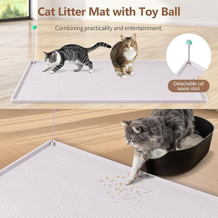 Large Cat Litter Mat with Toy Ball, 38'' x 25'' Silicone Cat Litter Trapping Mat