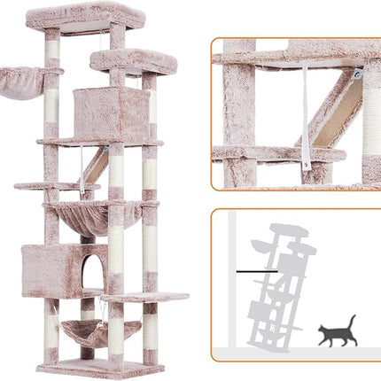 Heybly Cat Tree, 180 cm-Tall Tower for Indoor Cats with 2 Perches, 2 Big Condos, 2 Hammocks, Mushroom