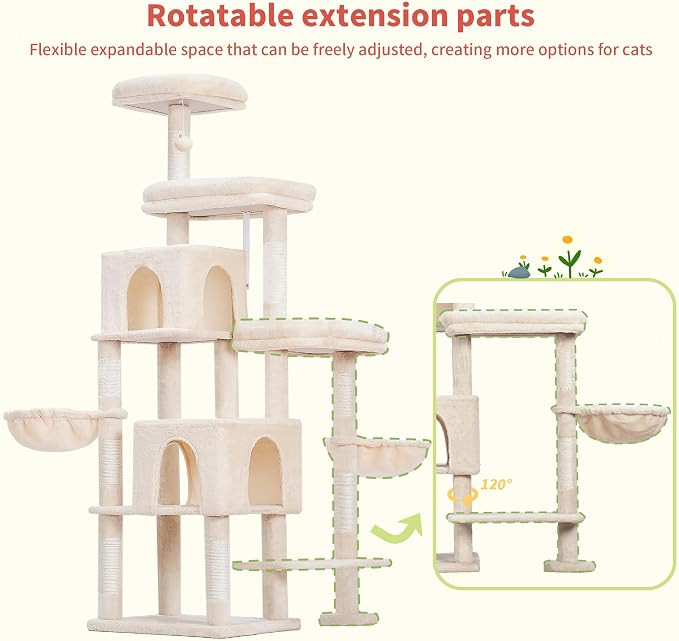 Hey-brother Cat Tree Tower with Stable Extended Base, 3 Platforms, MPJ038M