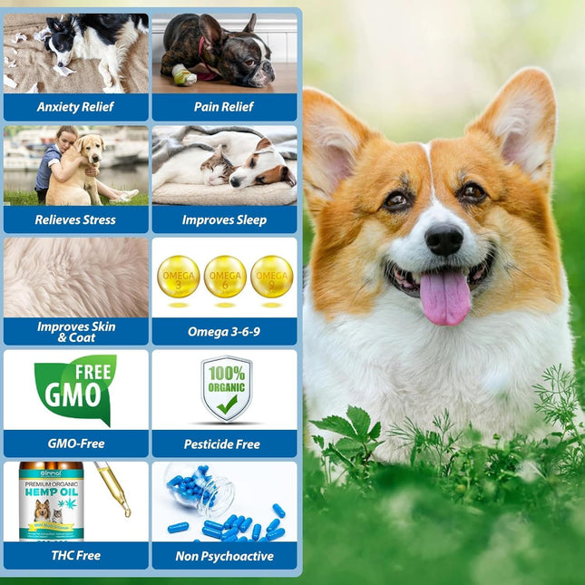 Hemp Oil for Dogs & Cats - Calming Drops with Omega 3-6-9 - Anxiety & Stress Relief,60ML