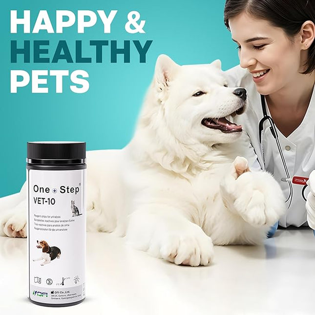 One Step Pet Urine Testing Strips, 100 x Urinalysis Parameter Tests for Dogs, Cats & Animals, Pet Test Glucose Strips, Accurate Testing for Vets, Detects UTI, Bladder, Kidney, Liver, SG, pH
